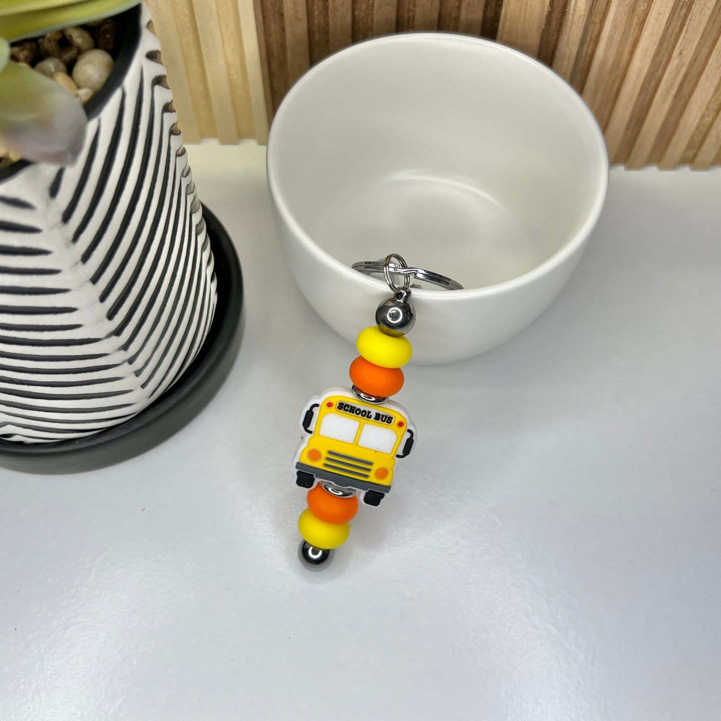 School Bus Silver Keychain Bar